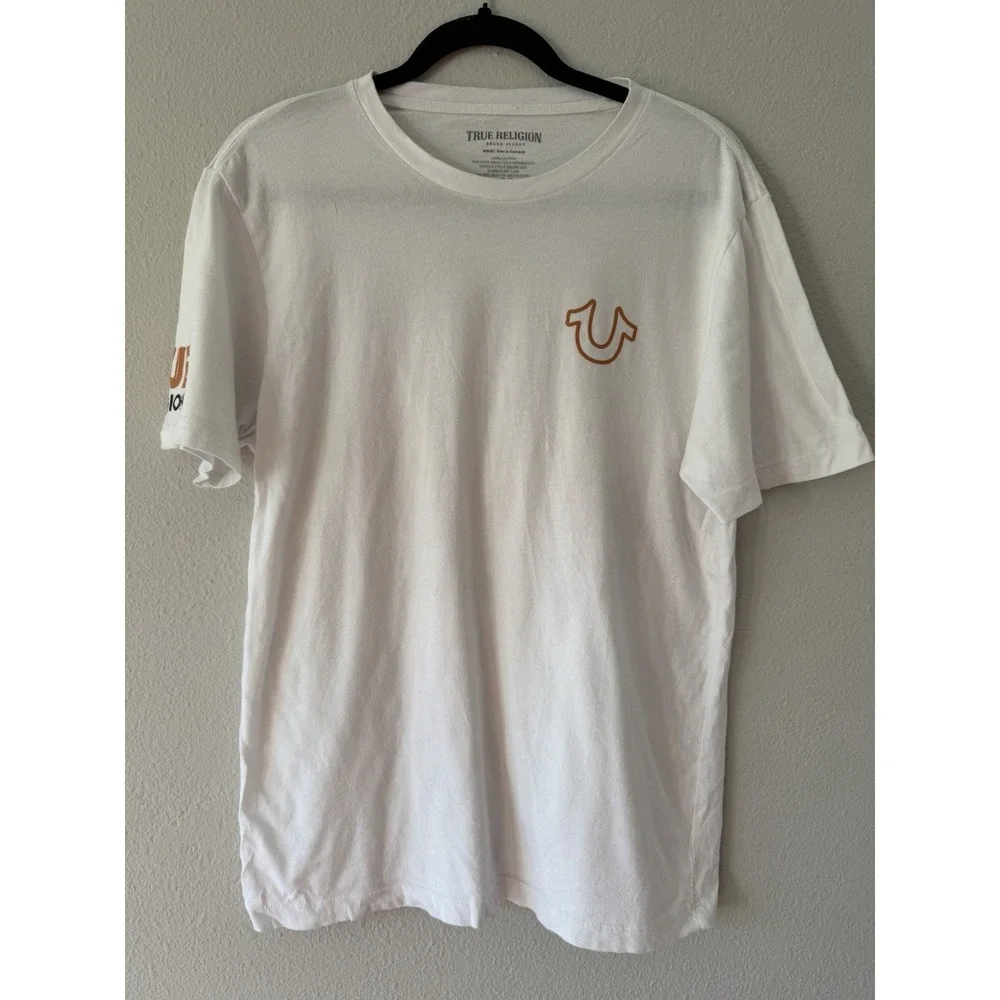True Religion Men‎ Short Sleeve Shirt Buddha Size Medium White Light Weight